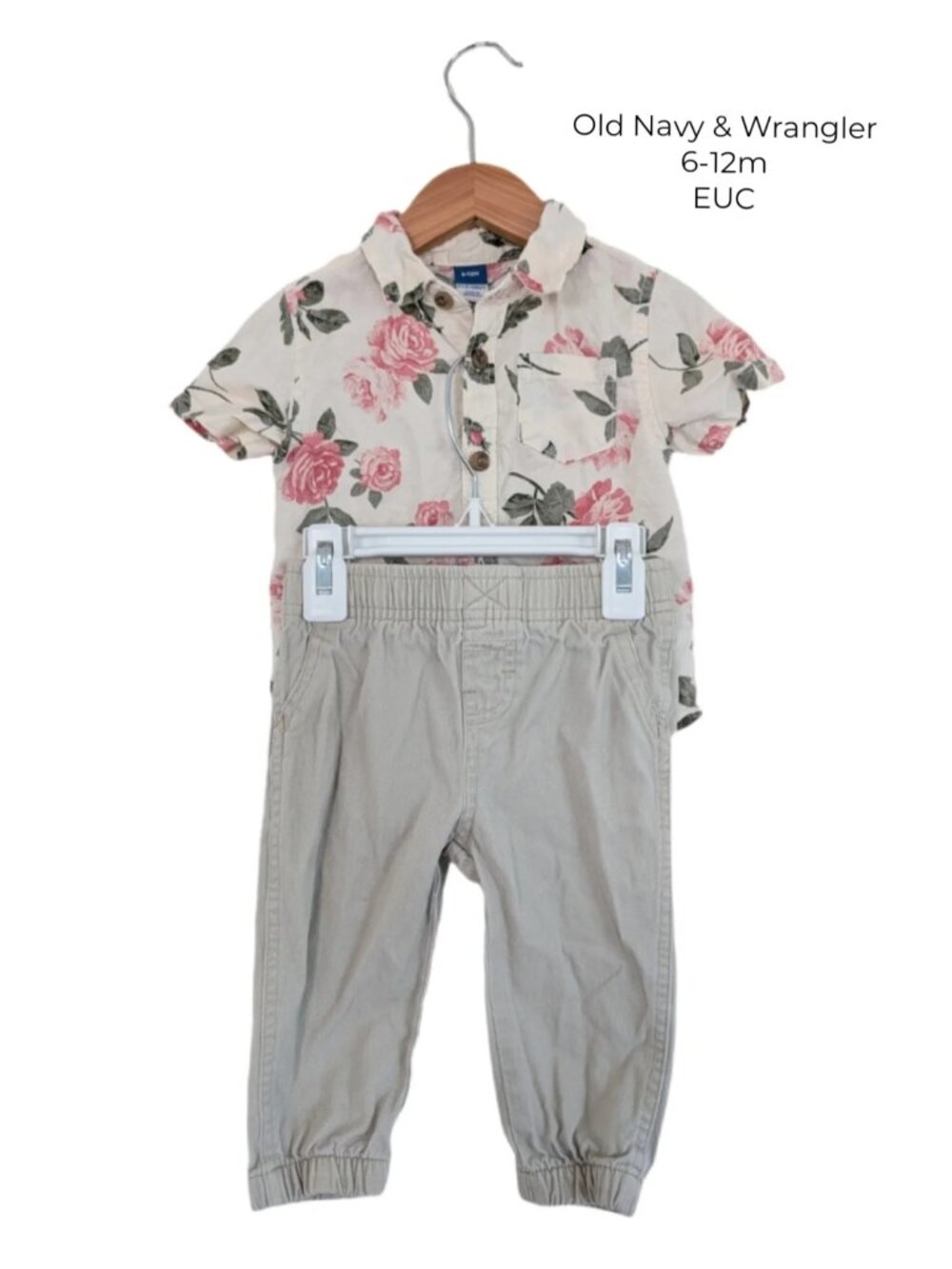 Wrangler Kahki Pants &‎ Old Navy Floral Short-Sleeve Button Down Shirt  6-12m